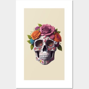 Funny Sugar Candy Skull With Flowers Posters and Art